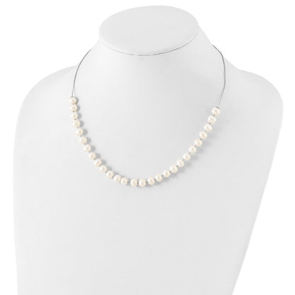 Sterling Silver Rh 7-8mm White Fwc Pearl Earring/Necklace Set