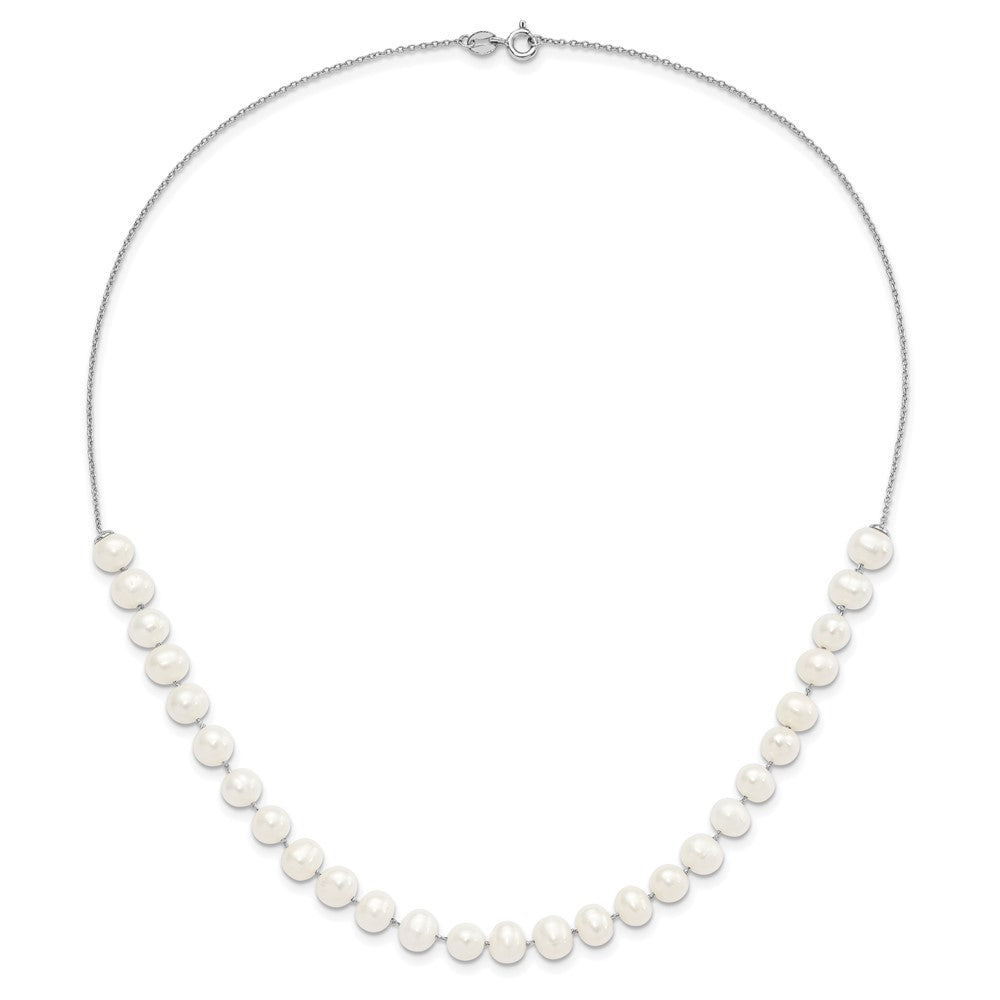 Sterling Silver Rh 7-8mm White Fwc Pearl Earring/Necklace Set