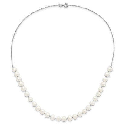 Sterling Silver Rh 7-8mm White Fwc Pearl Earring/Necklace Set