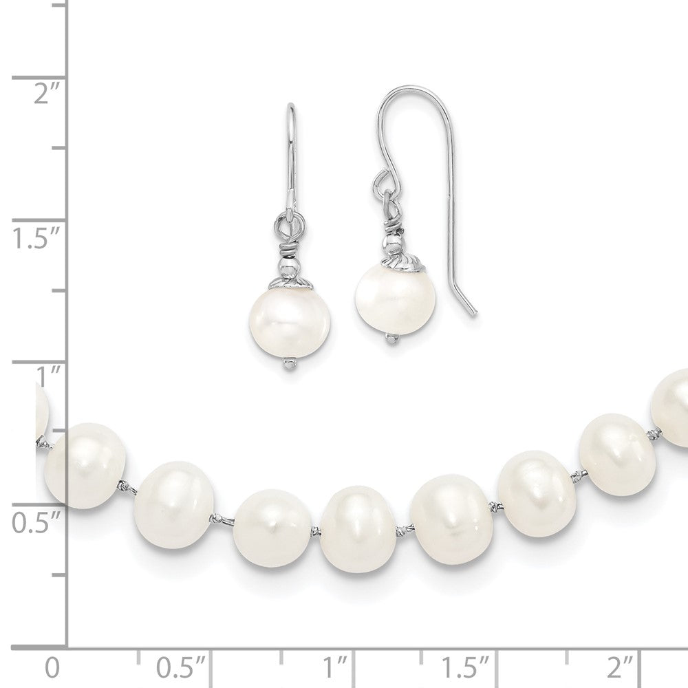Sterling Silver Rh 7-8mm White Fwc Pearl Earring/Necklace Set