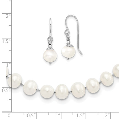Sterling Silver Rh 7-8mm White Fwc Pearl Earring/Necklace Set