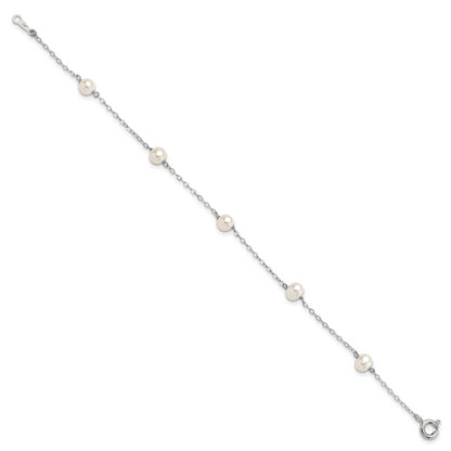 7 Inch Sterling Silver Rh-Plated 4-5mm White Semi Rnd Fwc Pearl 5 Station Bracelet