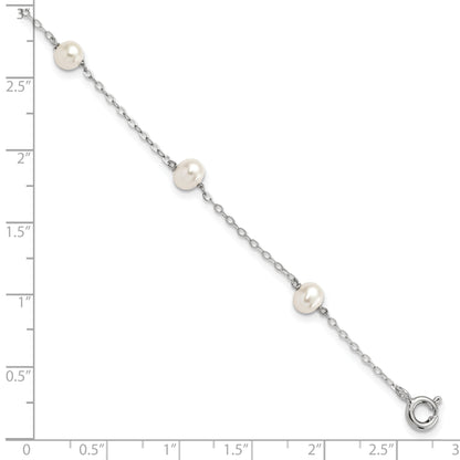 7 Inch Sterling Silver Rh-Plated 4-5mm White Semi Rnd Fwc Pearl 5 Station Bracelet