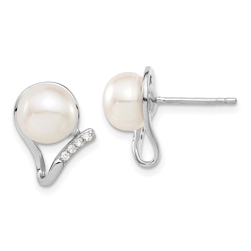 Sterling Silver Rhodium-Plated 8-10mm Fwc Pearl Cz Earring/Necklace Set