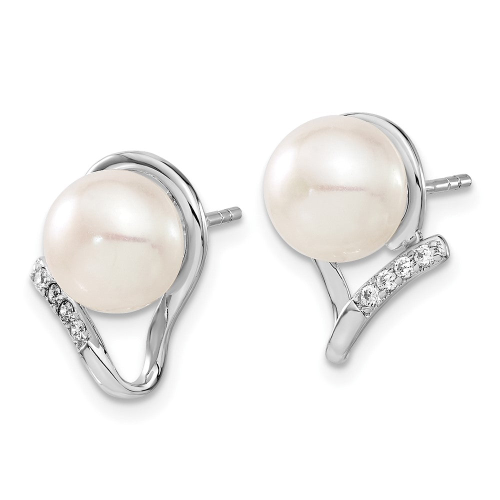 Sterling Silver Rhodium-Plated 8-10mm Fwc Pearl Cz Earring/Necklace Set