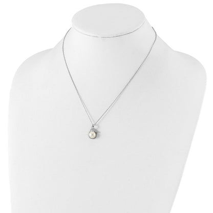 Sterling Silver Rhodium-Plated 8-10mm Fwc Pearl Cz Earring/Necklace Set