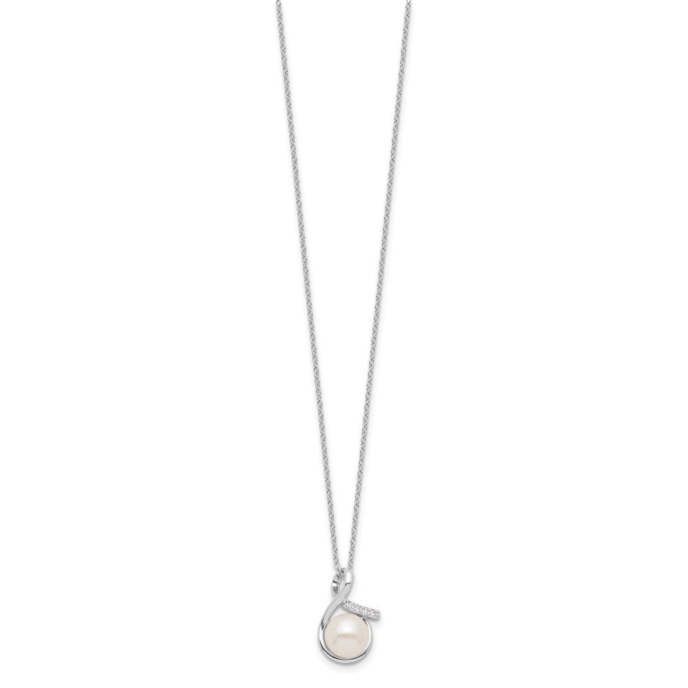 Sterling Silver Rhodium-Plated 8-10mm Fwc Pearl Cz Earring/Necklace Set