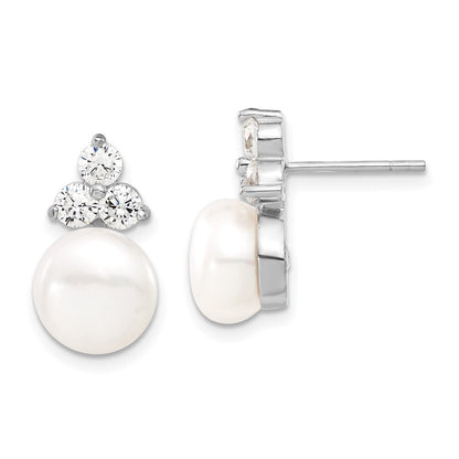 Sterling Silver Rhodium-Plated 9-10mm Coin Fwcpearl Cz Earring/Necklace Set