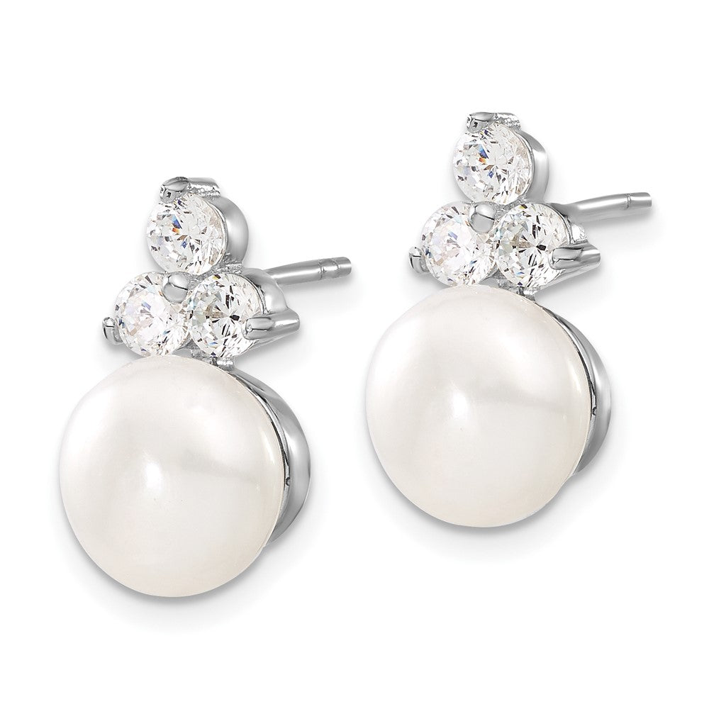 Sterling Silver Rhodium-Plated 9-10mm Coin Fwcpearl Cz Earring/Necklace Set