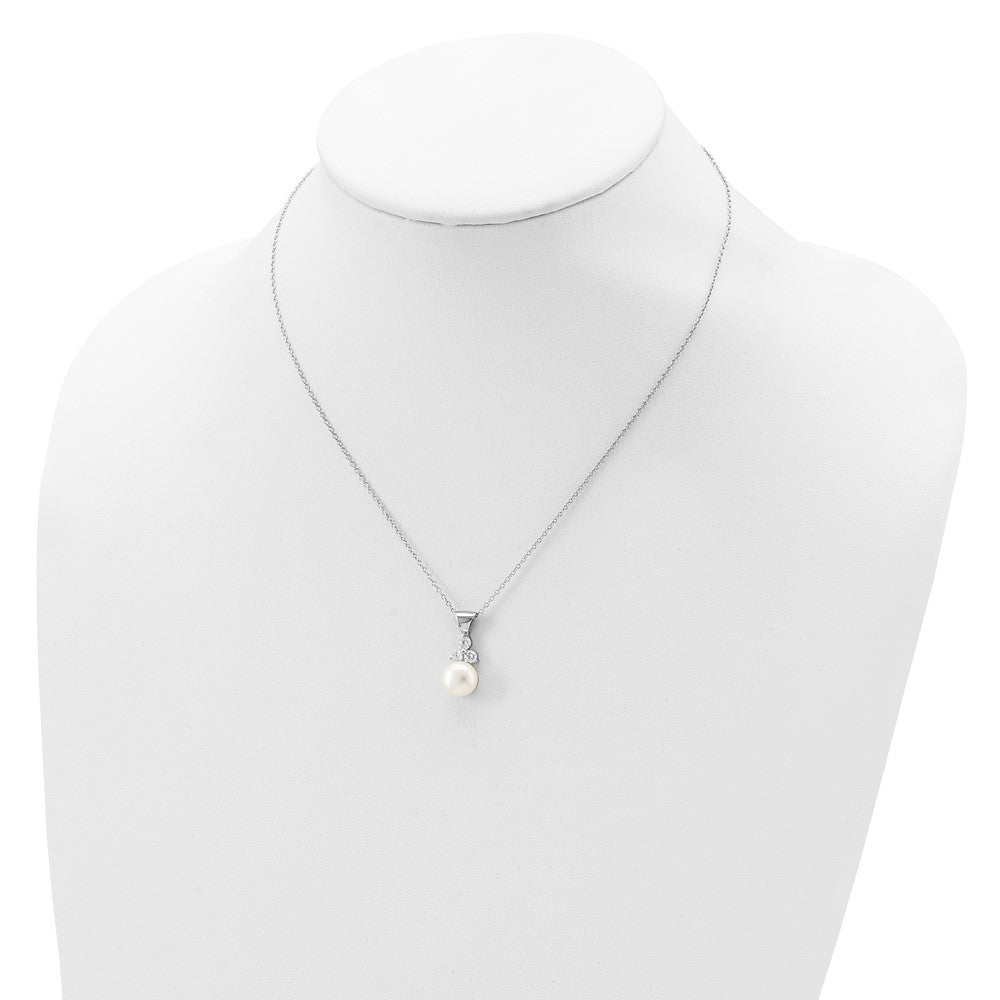 Sterling Silver Rhodium-Plated 9-10mm Coin Fwcpearl Cz Earring/Necklace Set