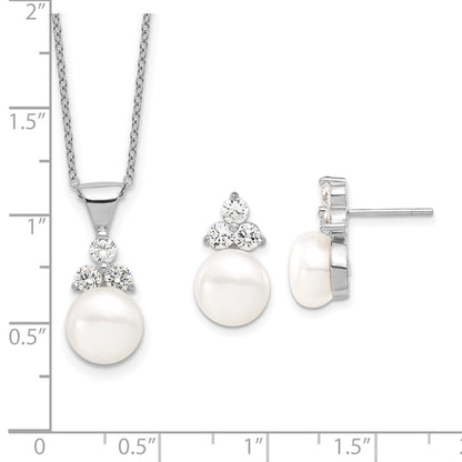 Sterling Silver Rhodium-Plated 9-10mm Coin Fwcpearl Cz Earring/Necklace Set