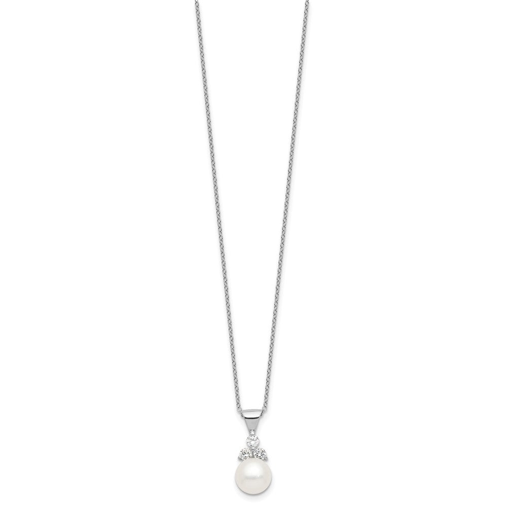 Sterling Silver Rhodium-Plated 9-10mm Coin Fwcpearl Cz Earring/Necklace Set