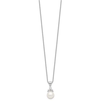 Sterling Silver Rhodium-Plated 9-10mm Coin Fwcpearl Cz Earring/Necklace Set