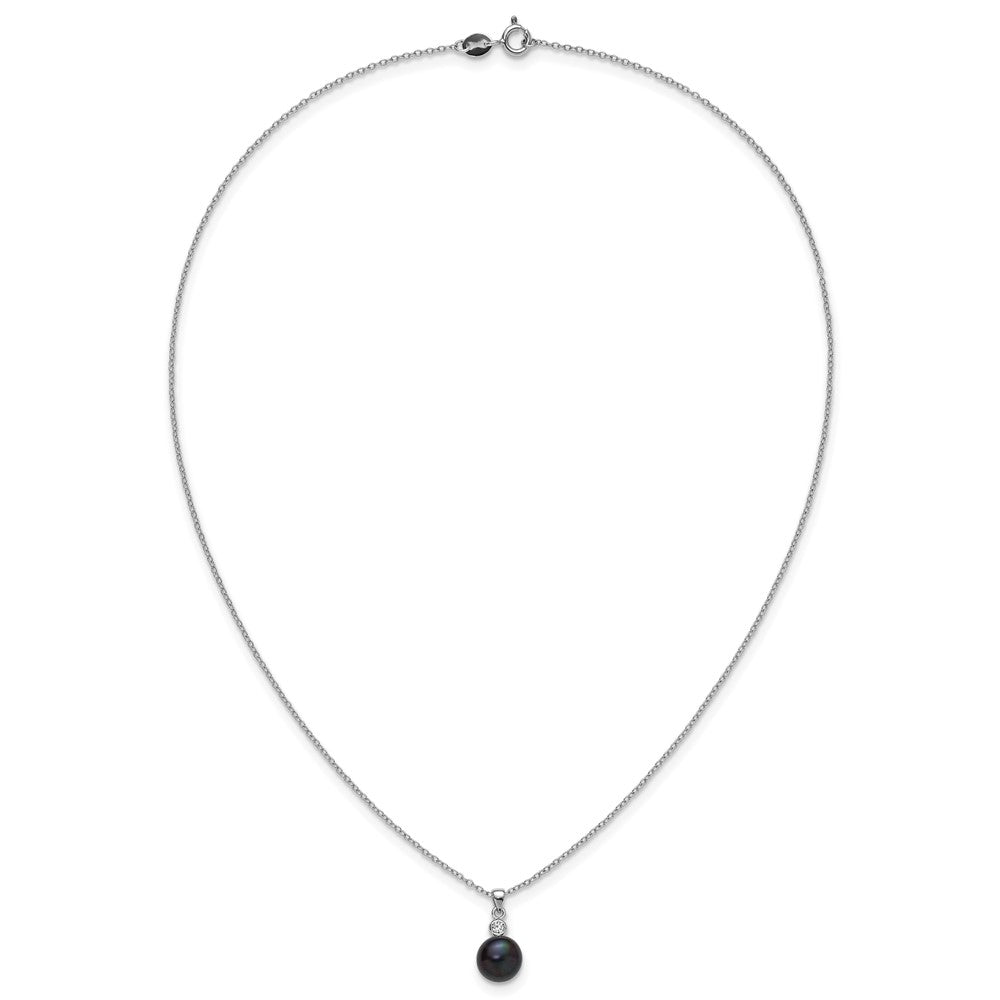 Sterling Silver Rhod Black Fwc Pearl & CZ 17in Necklace/earring Set