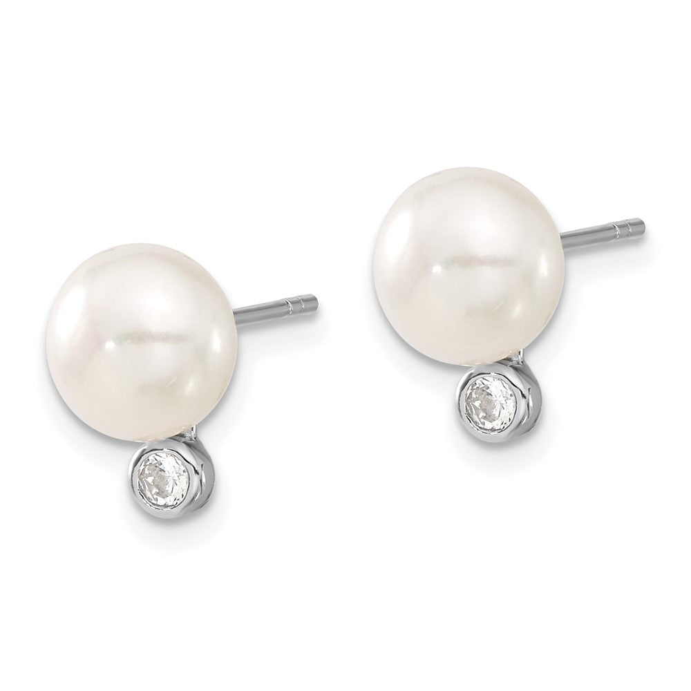 Sterling Silver Rhodium-Plated 8-9mm Fwc Pearl Cz Earring/Necklace Set