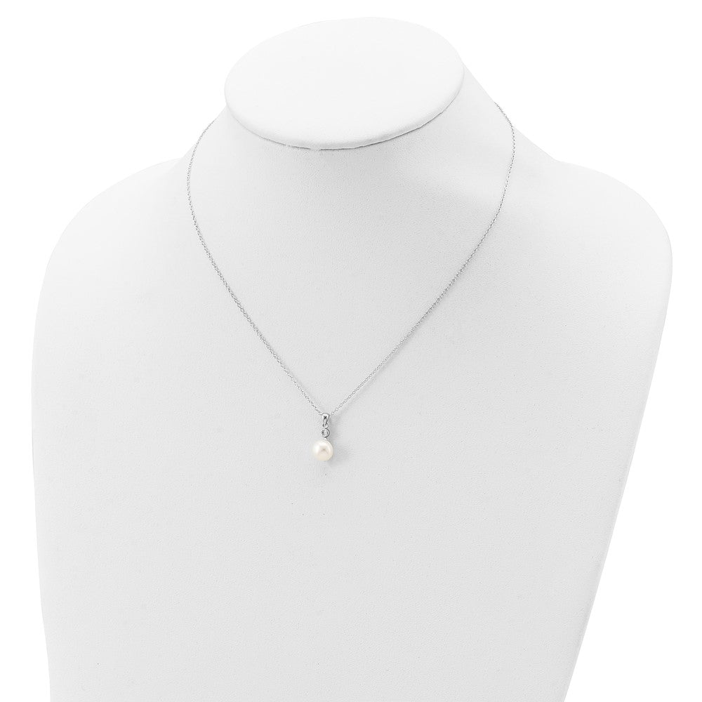 Sterling Silver Rhodium-Plated 8-9mm Fwc Pearl Cz Earring/Necklace Set