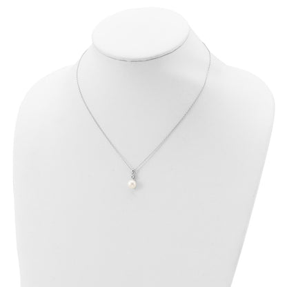 Sterling Silver Rhodium-Plated 8-9mm Fwc Pearl Cz Earring/Necklace Set