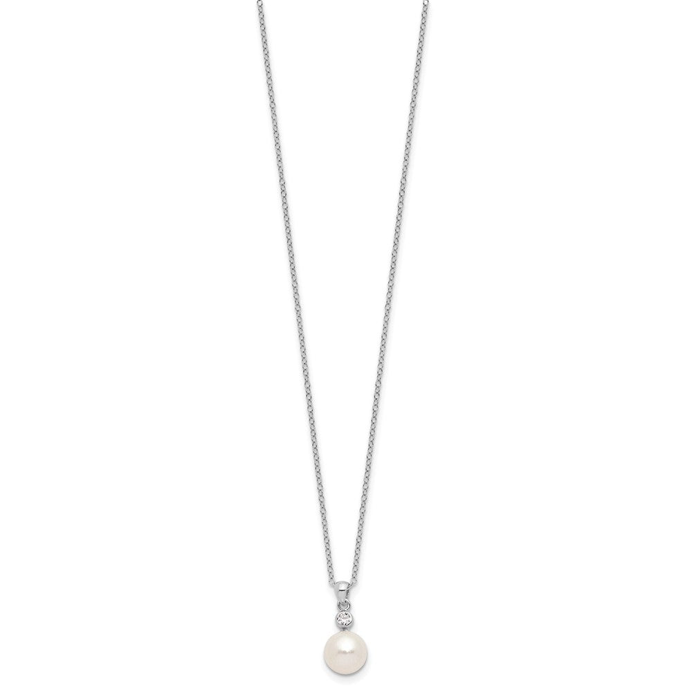 Sterling Silver Rhodium-Plated 8-9mm Fwc Pearl Cz Earring/Necklace Set