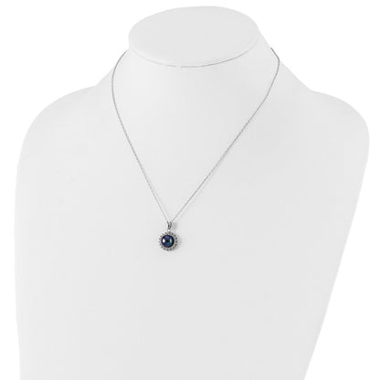 Sterling Silver Rhod-Plated 8-9mm Black Fwc Pearl Cz Earring/Necklace Set