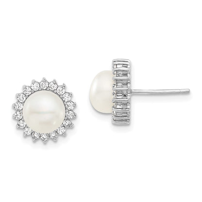Sterling Silver Rhodium-Plated 8-9mm Fwc Pearl Cz Earring/Necklace Set