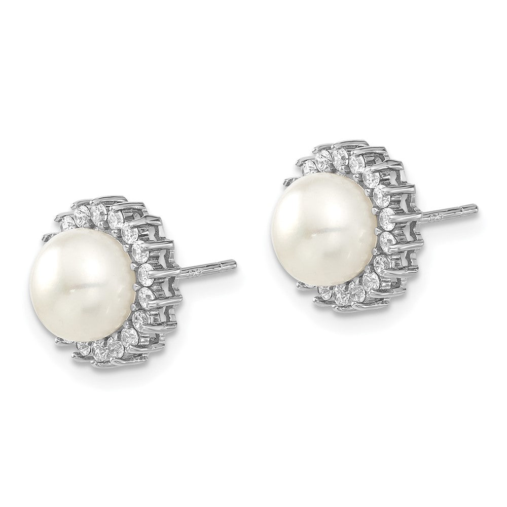 Sterling Silver Rhodium-Plated 8-9mm Fwc Pearl Cz Earring/Necklace Set