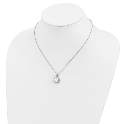 Sterling Silver Rhodium-Plated 8-9mm Fwc Pearl Cz Earring/Necklace Set