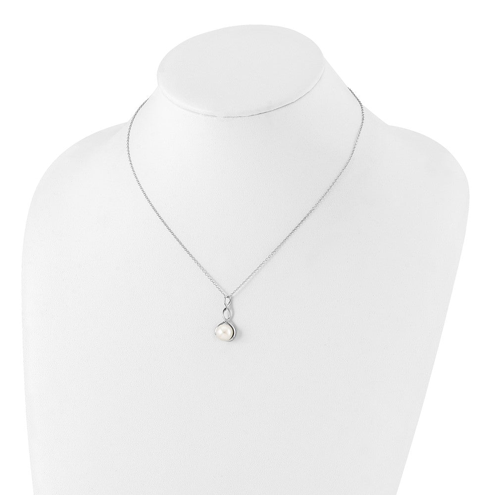 Sterling Silver Rhodium-Plated 8-9mm White Fwc Pearl Earring/Necklace Set