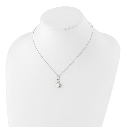 Sterling Silver Rhodium-Plated 8-9mm White Fwc Pearl Earring/Necklace Set