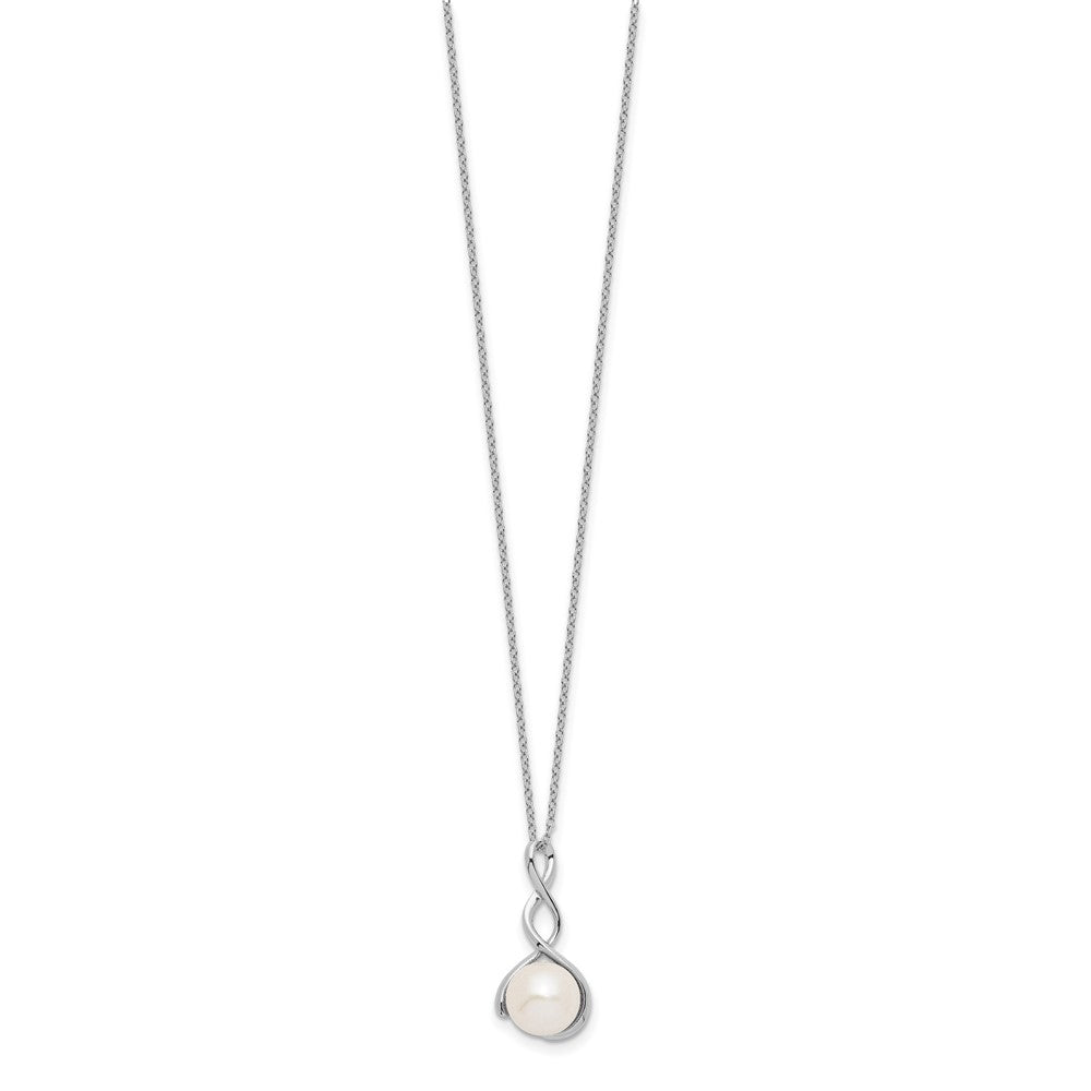 Sterling Silver Rhodium-Plated 8-9mm White Fwc Pearl Earring/Necklace Set
