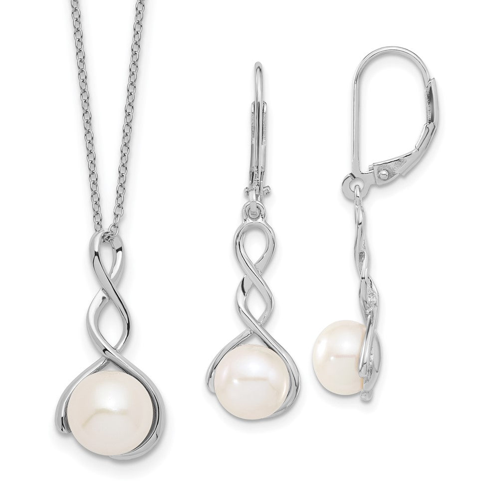Sterling Silver Rhodium-Plated 8-9mm White Fwc Pearl Earring/Necklace Set