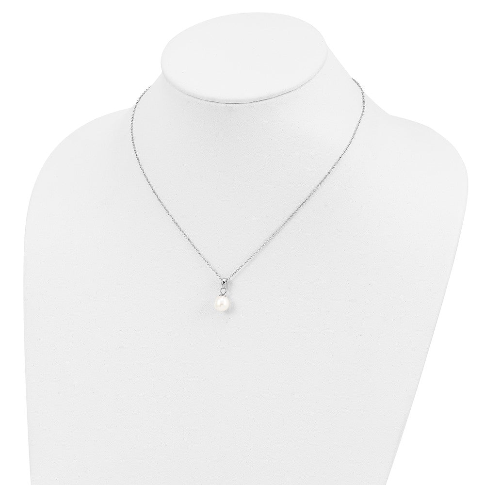 Sterling Silver Rhodium-Plated 6-7mm White Fwc Pearl Earring/Necklace Set