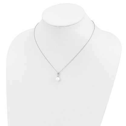 Sterling Silver Rhodium-Plated 6-7mm White Fwc Pearl Earring/Necklace Set