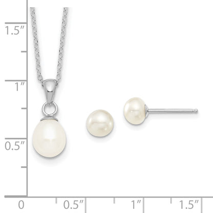 Sterling Silver Rhodium-Plated 6-7mm White Fwc Pearl Earring/Necklace Set