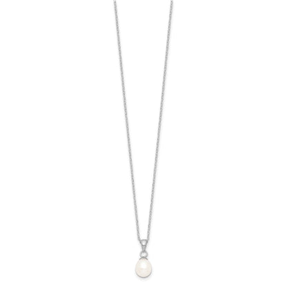 Sterling Silver Rhodium-Plated 6-7mm White Fwc Pearl Earring/Necklace Set