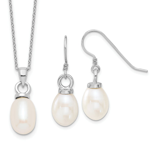 Sterling Silver Rhodium-Plated 10-11mm Fwc Pearl Earring/Necklace Set