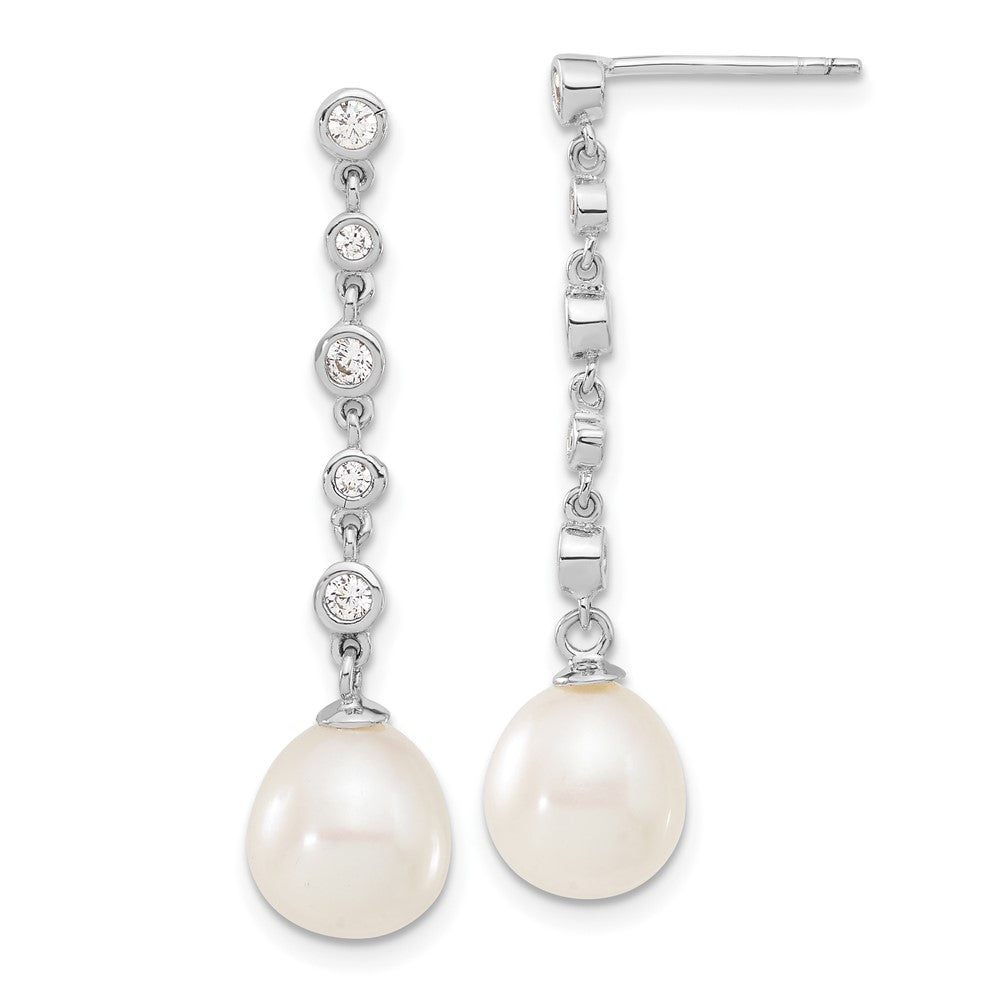 Sterling Silver Rhodium-Plated 8-9mm Fwc Pearl Cz Earring/Necklace Set