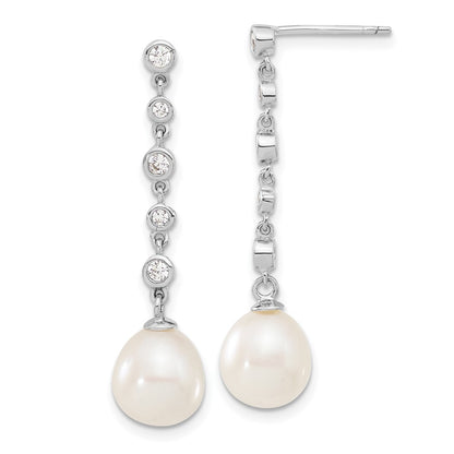 Sterling Silver Rhodium-Plated 8-9mm Fwc Pearl Cz Earring/Necklace Set