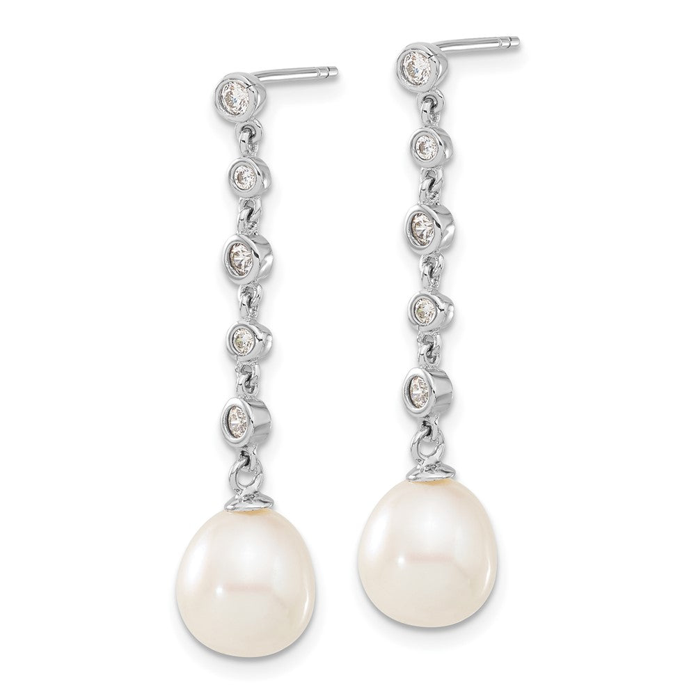 Sterling Silver Rhodium-Plated 8-9mm Fwc Pearl Cz Earring/Necklace Set