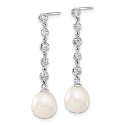 Sterling Silver Rhodium-Plated 8-9mm Fwc Pearl Cz Earring/Necklace Set