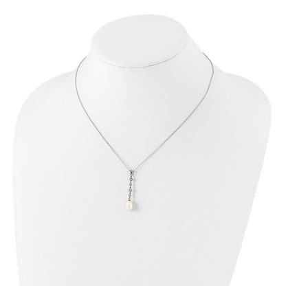 Sterling Silver Rhodium-Plated 8-9mm Fwc Pearl Cz Earring/Necklace Set