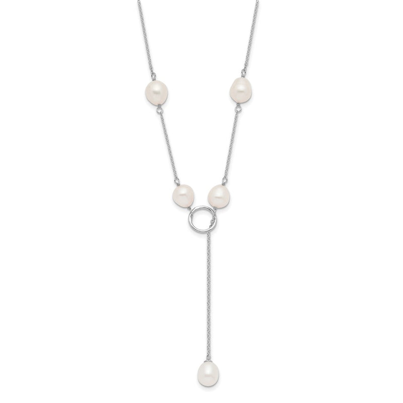 Sterling Silver Rhodium-Plated 7-8mm White Fwc Pearl Droptoggle Necklace
