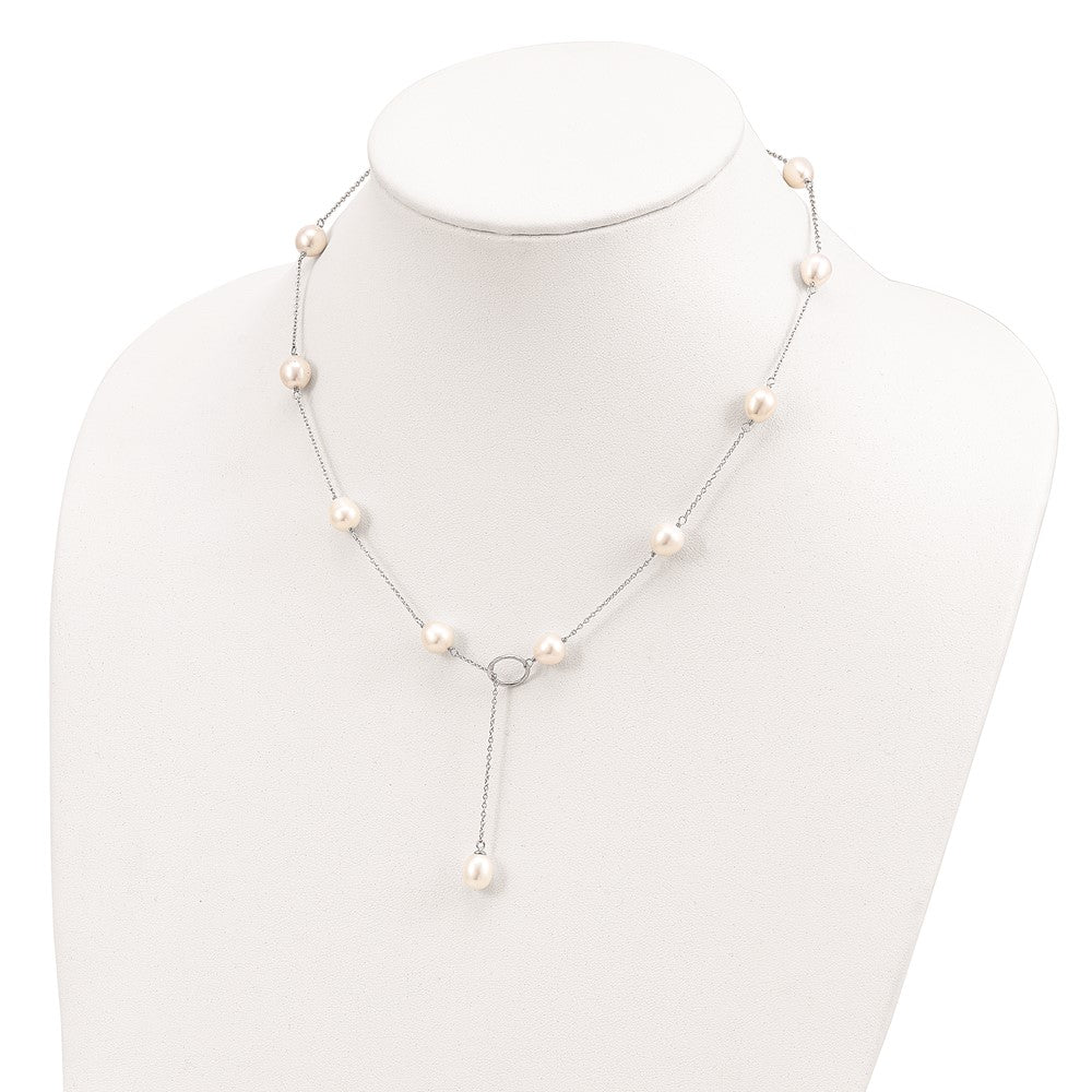 Sterling Silver Rhodium-Plated 7-8mm White Fwc Pearl Droptoggle Necklace