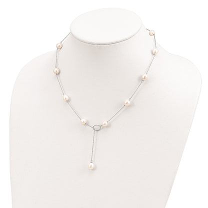 Sterling Silver Rhodium-Plated 7-8mm White Fwc Pearl Droptoggle Necklace