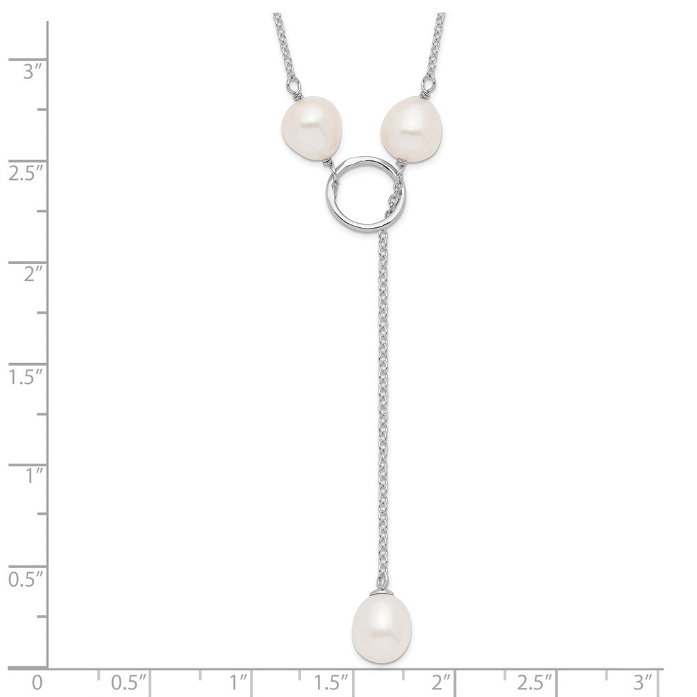 Sterling Silver Rhodium-Plated 7-8mm White Fwc Pearl Droptoggle Necklace