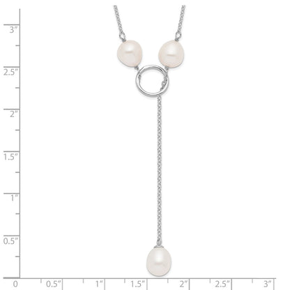 Sterling Silver Rhodium-Plated 7-8mm White Fwc Pearl Droptoggle Necklace