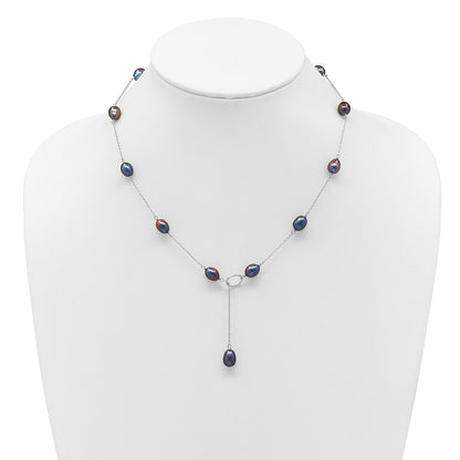 Sterling Silver Rhodium-Plated 7-8mm Black Fwc Pearl Adj Necklace