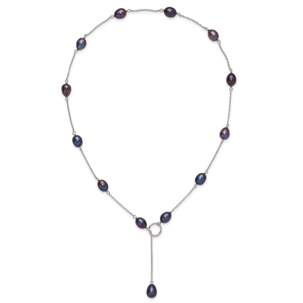 Sterling Silver Rhodium-Plated 7-8mm Black Fwc Pearl Adj Necklace