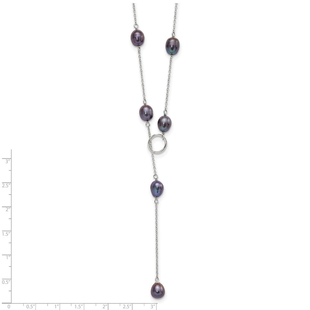 Sterling Silver Rhodium-Plated 7-8mm Black Fwc Pearl Adj Necklace