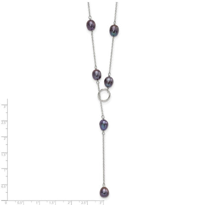 Sterling Silver Rhodium-Plated 7-8mm Black Fwc Pearl Adj Necklace