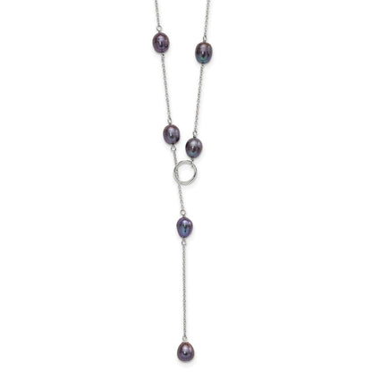 Sterling Silver Rhodium-Plated 7-8mm Black Fwc Pearl Adj Necklace